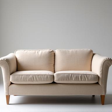A newly reupholstered sofa, impeccably designed and carefully wrapped, awaiting delivery.