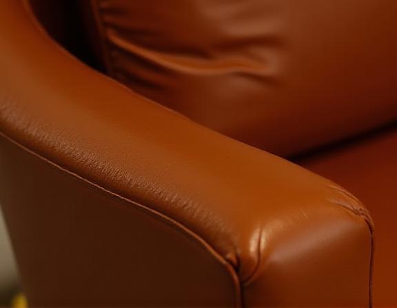 A close-up of a meticulously restored leather armchair, showcasing its rejuvenated texture and natural sheen.
